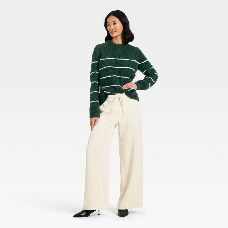slide 3 of 3, Women's Fuzzy Pullover Sweater - A New Day™ Green Striped S, 1 ct