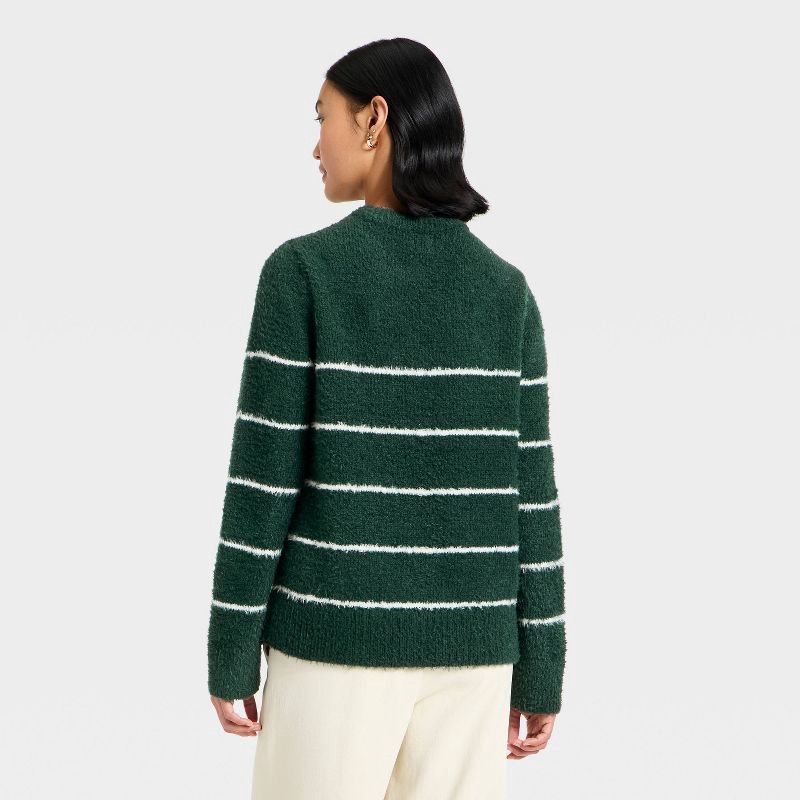 slide 2 of 3, Women's Fuzzy Pullover Sweater - A New Day™ Green Striped L, 1 ct