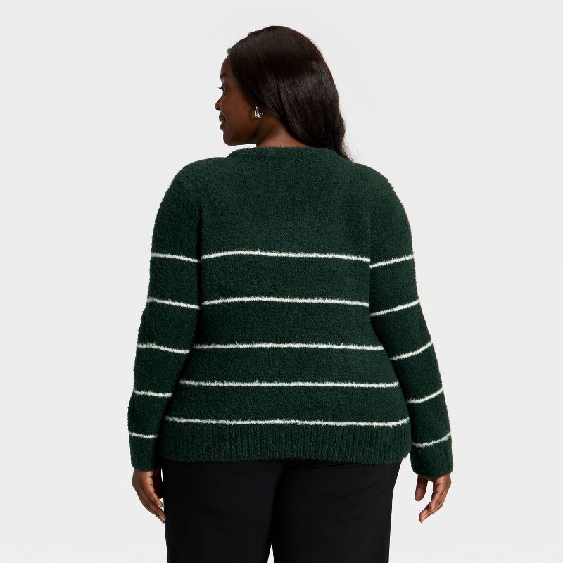 slide 2 of 3, Women's Fuzzy Pullover Sweater - A New Day™ Green Striped XXL, 1 ct