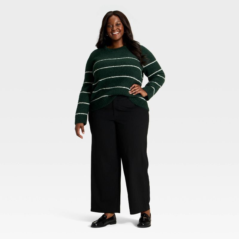 slide 3 of 3, Women's Fuzzy Pullover Sweater - A New Day™ Green Striped XXL, 1 ct