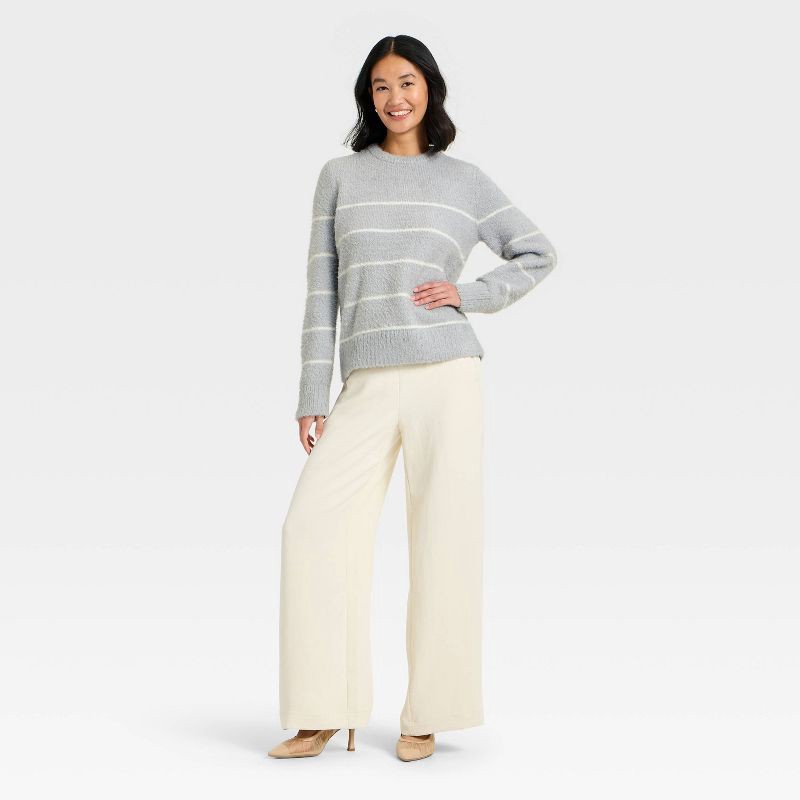 slide 3 of 3, Women's Fuzzy Pullover Sweater - A New Day™ Light Gray S, 1 ct