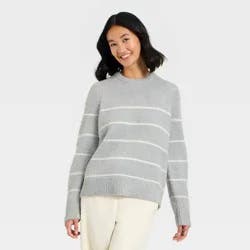 Women's Long Sleeve Fuzzy Pullover Sweater - A New Day™ Light Gray L