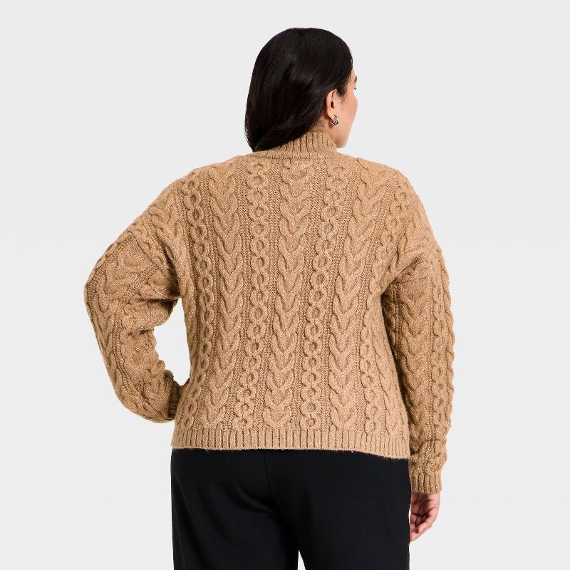 slide 2 of 3, Women's Turnover Neck Cable Pullover Sweater - A New Day™ Brown XXL, 1 ct