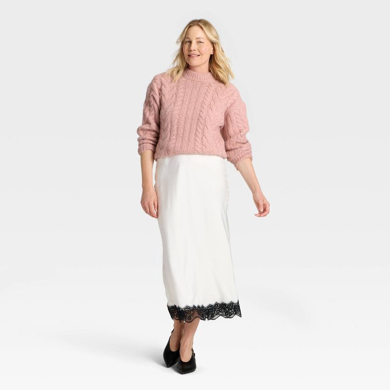 slide 3 of 3, Women's Cabled Tunic Sweater - A New Day™ Pink XS, 1 ct