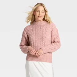 Women's Round Neck Cable Knit Pullover Sweater - A New Day™ Pink XL