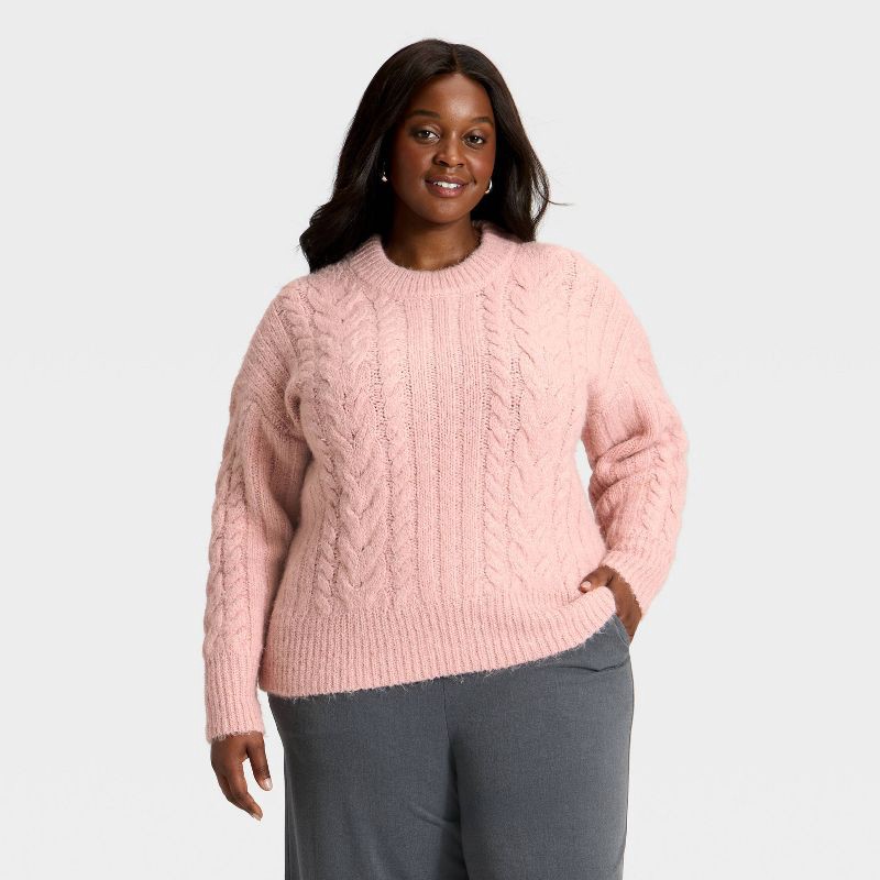 slide 1 of 3, Women's Cabled Sweater - A New Day™ Pink XXL, 1 ct