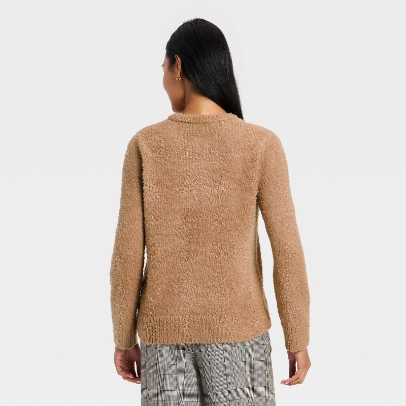 slide 2 of 3, Women's Fuzzy Pullover Sweater - A New Day™ Brown S, 1 ct