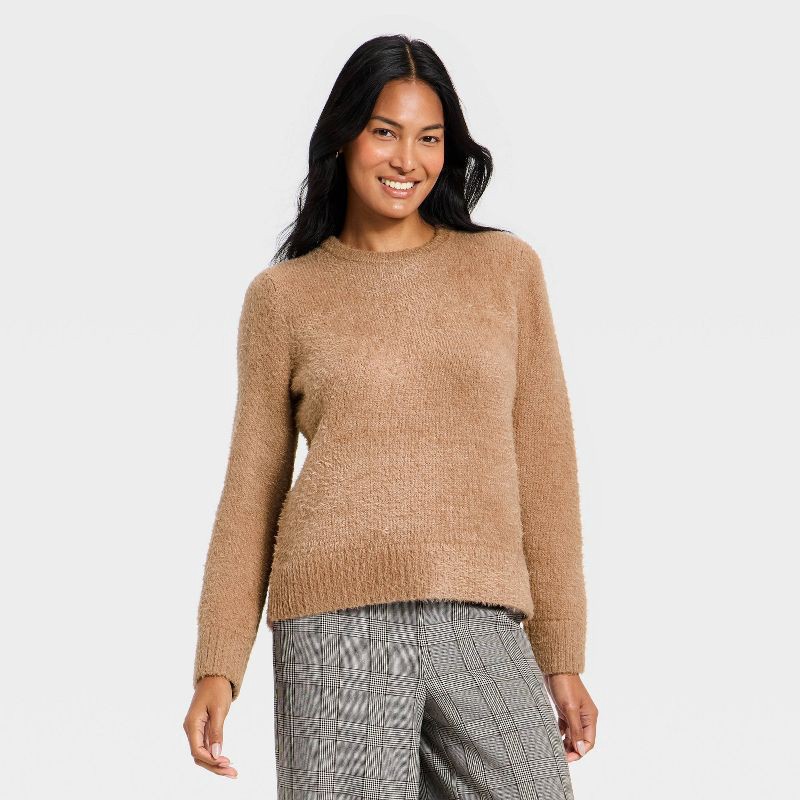 slide 1 of 3, Women's Fuzzy Pullover Sweater - A New Day™ Brown XL, 1 ct