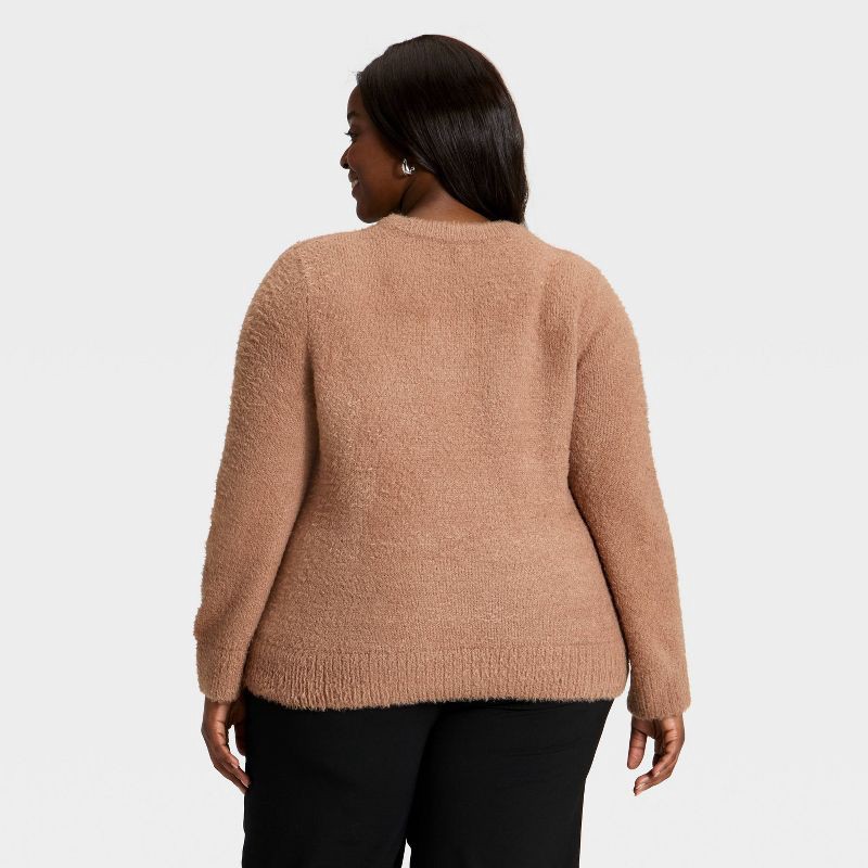 slide 2 of 3, Women's Long Sleeve Fuzzy Pullover Sweater - A New Day™ Brown XXL, 1 ct
