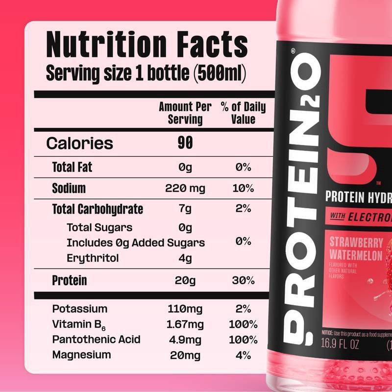 slide 2 of 6, Protein2O Protein20 Electrolytes Strawberry Watermelon Flavored Water - 16.9 fl oz, 16.9 fl oz