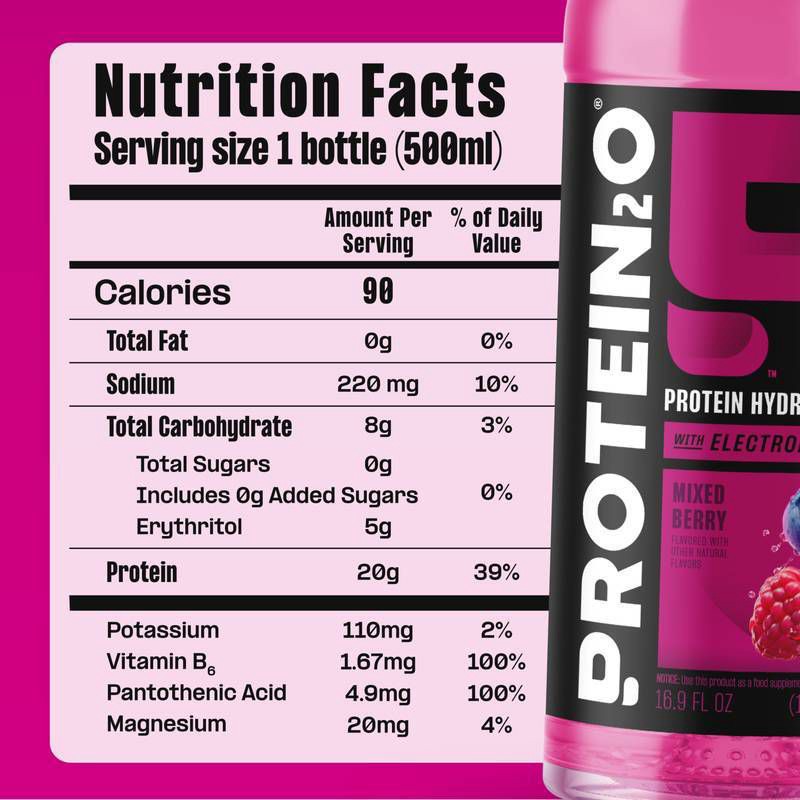 slide 2 of 6, Protein2O Protein20 Electrolytes Mixed Berry Flavored Water - 16.9 fl oz, 16.9 fl oz