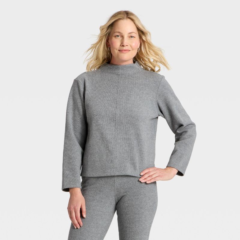 slide 1 of 4, Women's Long Sleeve Brushed Mockneck Top - A New Day™ Gray XL, 1 ct