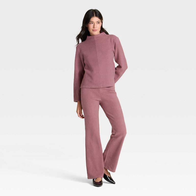 slide 4 of 4, Women's Long Sleeve Brushed Mockneck Top - A New Day™ Mauve XL, 1 ct