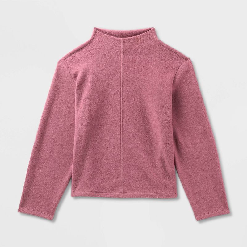 slide 4 of 4, Women's Long Sleeve Brushed Mockneck Top - A New Day™ Mauve S, 1 ct