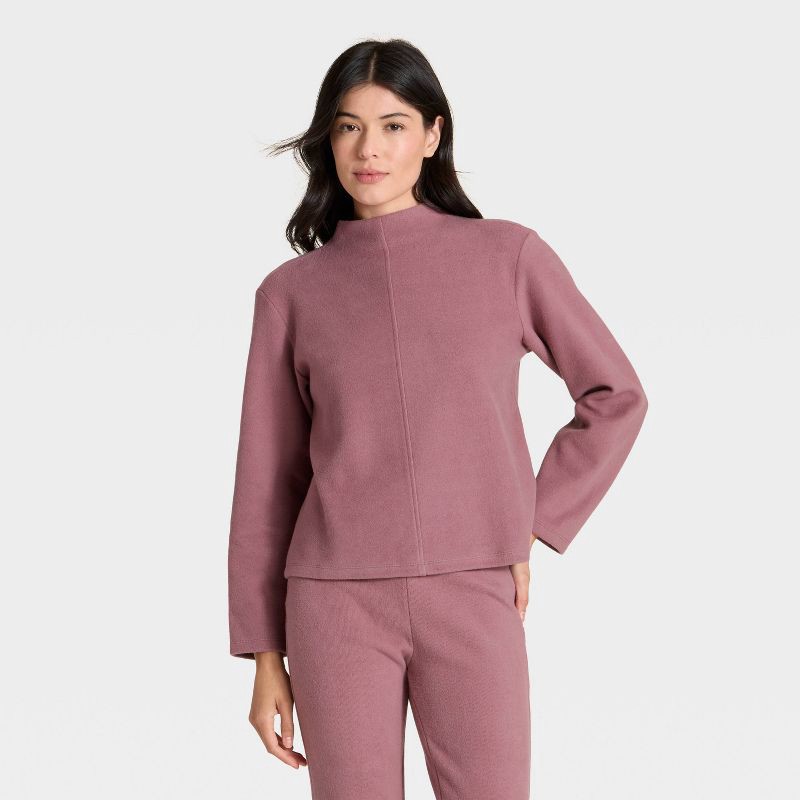 slide 1 of 4, Women's Long Sleeve Brushed Mockneck Top - A New Day™ Mauve M, 1 ct
