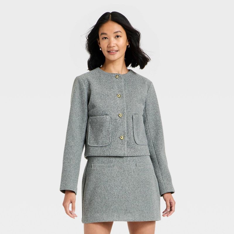 slide 1 of 3, Women's Brushed Boucle Lady Jacket - A New Day™ Gray XL, 1 ct