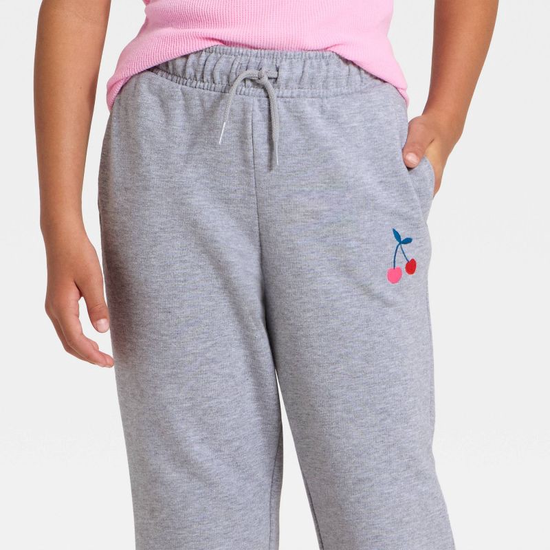 slide 2 of 4, Girls' Pull-On Cherry French Terry Pants - Cat & Jack™ Gray M, 1 ct