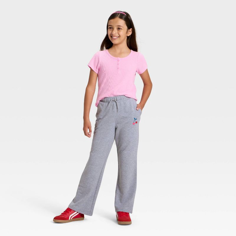slide 4 of 4, Girls' Pull-On Cherry French Terry Pants - Cat & Jack™ Gray L, 1 ct