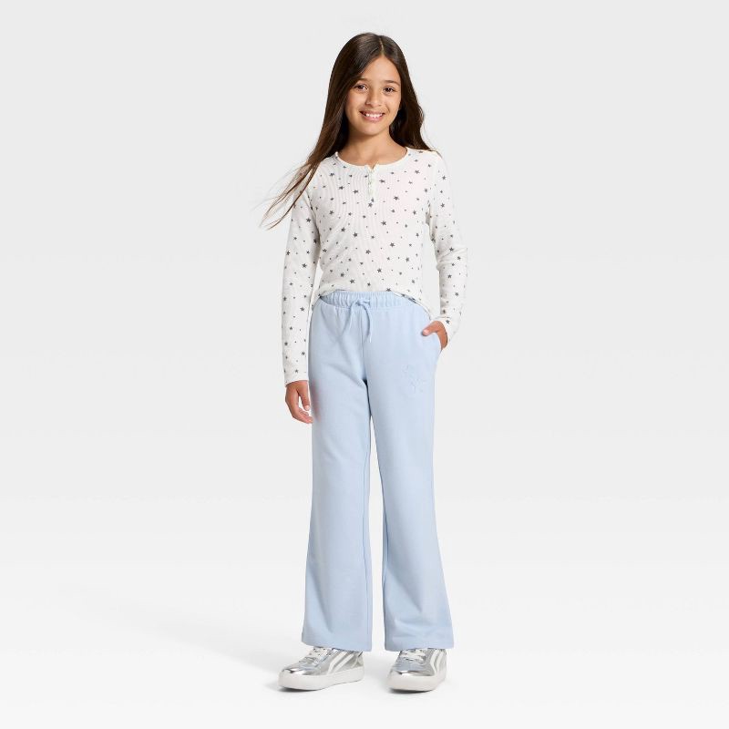 slide 4 of 4, Girls' Pull-On Star French Terry Pants - Cat & Jack™ Blue L, 1 ct
