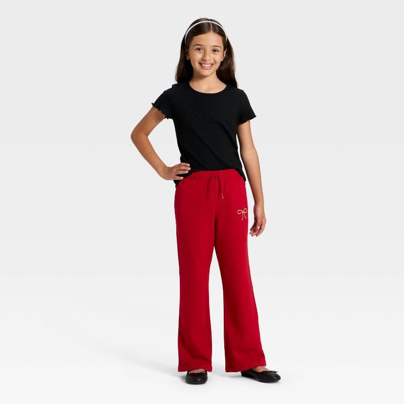 slide 3 of 3, Girls' Pull-On Bow French Terry Pants - Cat & Jack™ Red L, 1 ct