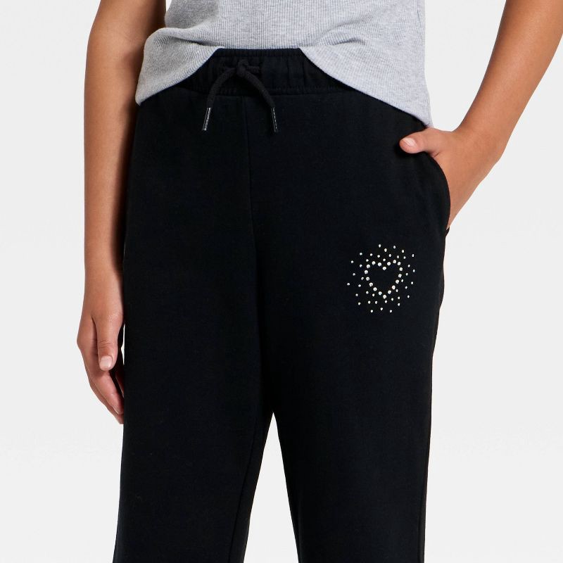 slide 2 of 4, Girls' Pull-On Heart French Terry Pants - Cat & Jack™ Black M, 1 ct