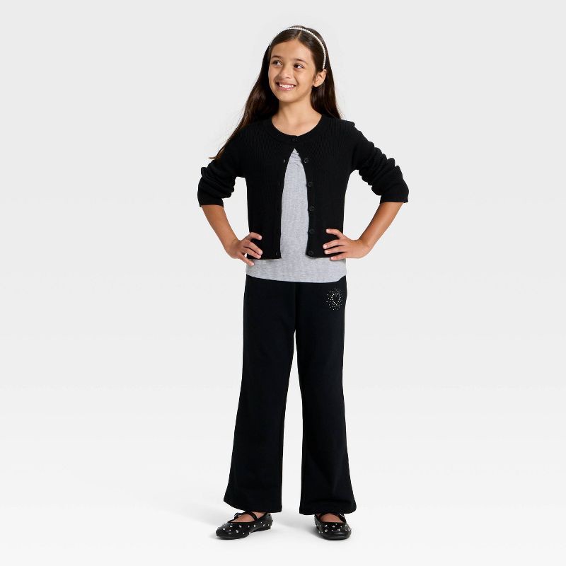 slide 4 of 4, Girls' Pull-On Heart French Terry Pants - Cat & Jack™ Black L, 1 ct