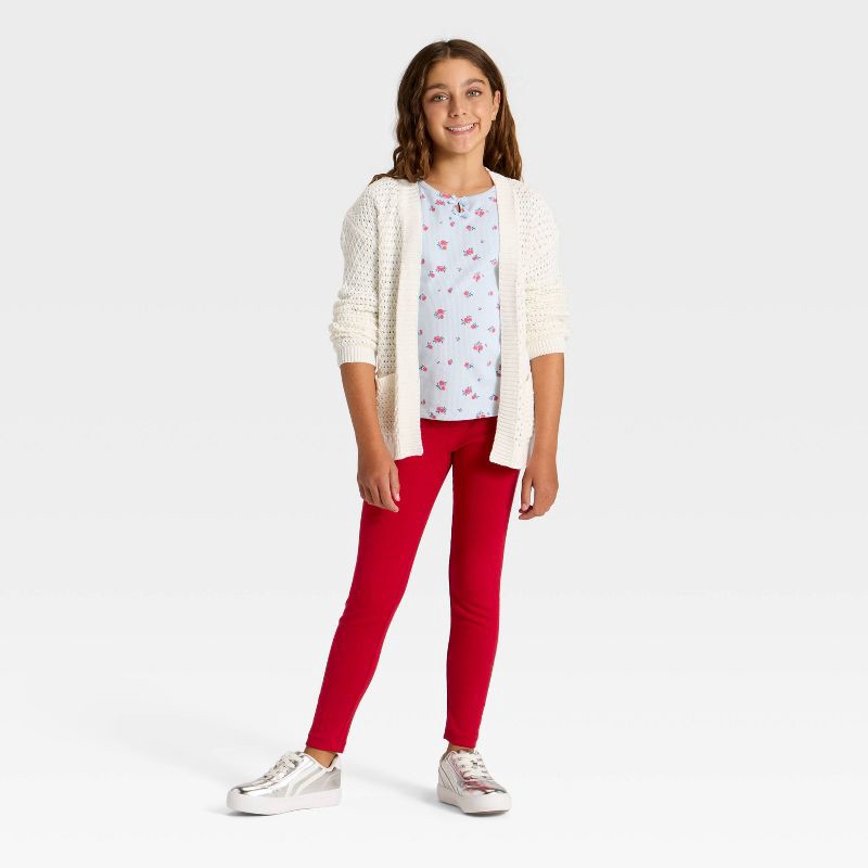 slide 3 of 3, Girls' Ribbed Leggings - Cat & Jack™ Dark Red XL, 1 ct