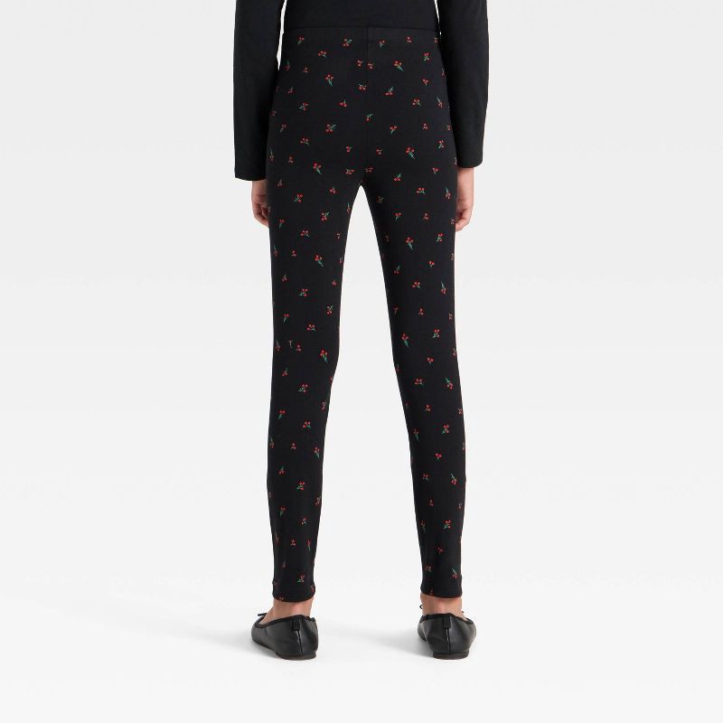 slide 2 of 3, Girls' Pull-On Holiday Printed Leggings - Cat & Jack™ Black L, 1 ct
