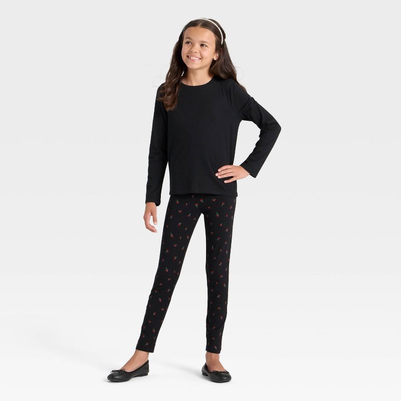 slide 3 of 3, Girls' Pull-On Holiday Printed Leggings - Cat & Jack™ Black L, 1 ct