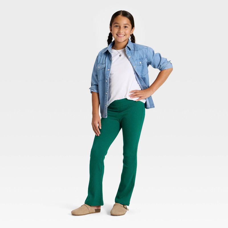 slide 3 of 3, Girls' Ribbed Leggings - Cat & Jack™ Green XL, 1 ct