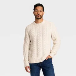 Men's Cable Crewneck Sweater - Goodfellow & Co™ Cream L