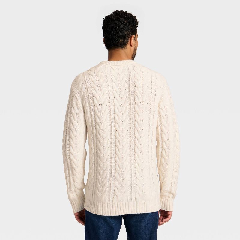 slide 2 of 3, Men's Cable Crewneck Sweater - Goodfellow & Co™ Cream XXL, 1 ct
