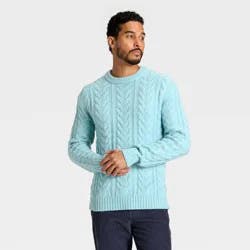 Men's Cable Crewneck Sweater - Goodfellow & Co™ Aqua Blue S