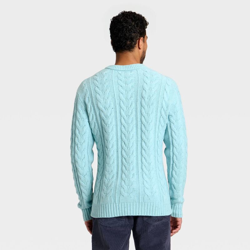 slide 2 of 3, Men's Cable Crewneck Sweater - Goodfellow & Co™ Aqua Blue M, 1 ct