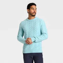Men's Cable Crewneck Sweater - Goodfellow & Co™ Aqua Blue M