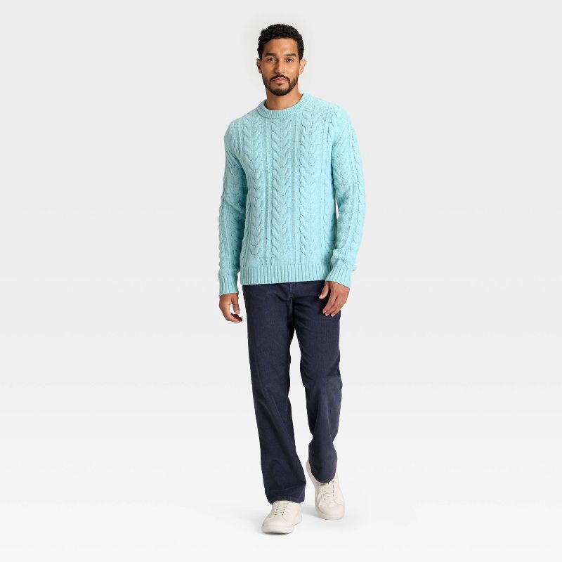 slide 3 of 3, Men's Cable Crewneck Sweater - Goodfellow & Co™ Aqua Blue XL, 1 ct