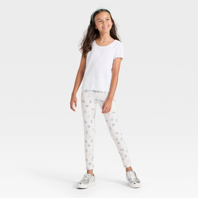 slide 3 of 3, Girls' Pull-On Hanukkah Printed Leggings - Cat & Jack™ Cream S, 1 ct