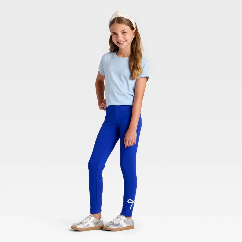 slide 3 of 3, Girls' Pull-On Hanukkah Bow Leggings - Cat & Jack™ Blue XL, 1 ct