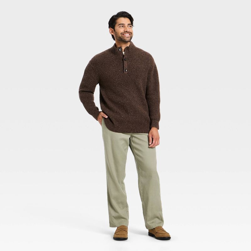 slide 3 of 3, Men's Mock Neck Button Sweater - Goodfellow & Co™ Brown S, 1 ct