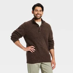 Men's Mock Neck Button Sweater - Goodfellow & Co™ Brown M