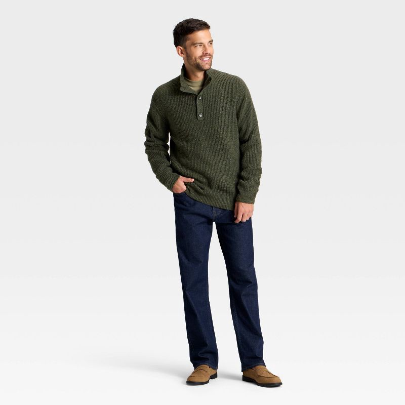 slide 3 of 3, Men's Mock Neck Button Sweater - Goodfellow & Co™ Olive Green XL, 1 ct