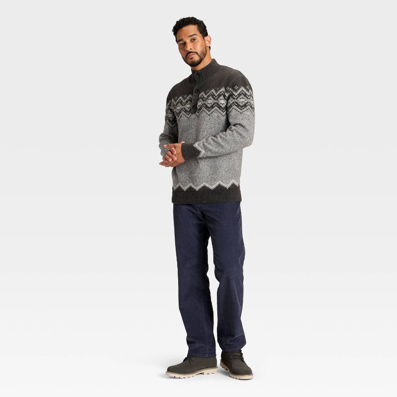 slide 3 of 3, Men's Fair Isle Mock Neck Button Sweater - Goodfellow & Co™ Gray L, 1 ct
