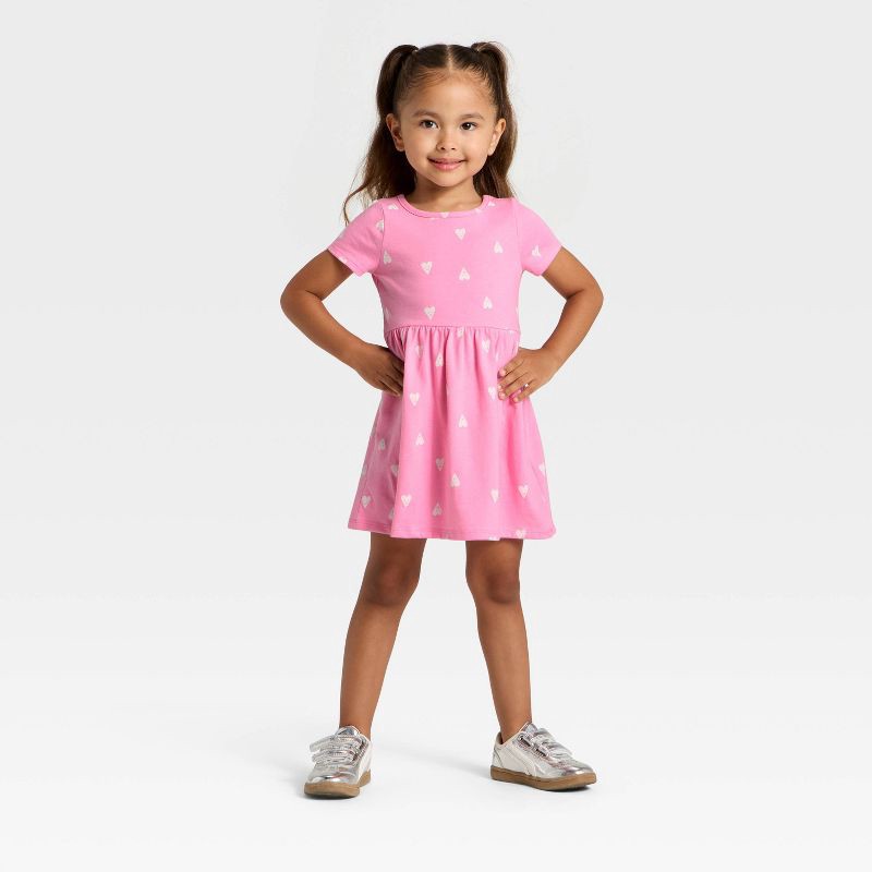 slide 2 of 3, Toddler Girls' Short Sleeve Printed Dress - Cat & Jack™ Rose Pink 18M, 1 ct