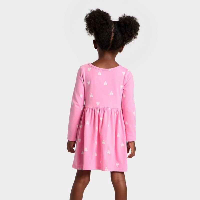 slide 2 of 3, Toddler Girls' Long Sleeve Hearts Dress - Cat & Jack™ Rose Pink 12M, 1 ct