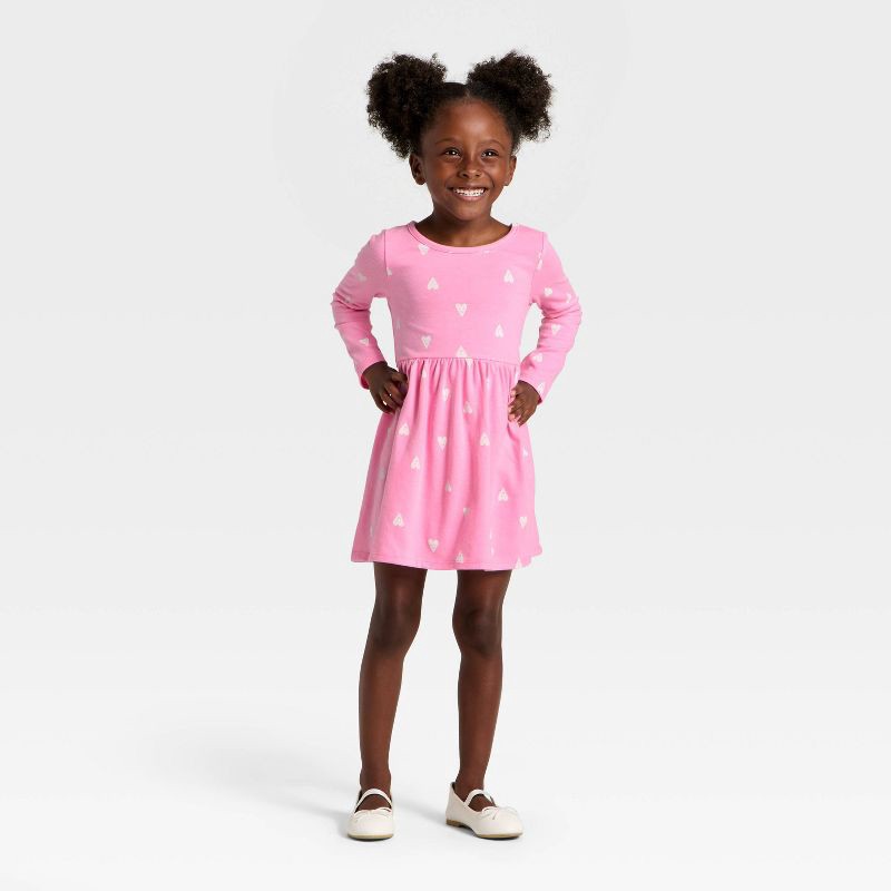 slide 3 of 3, Toddler Girls' Long Sleeve Hearts Dress - Cat & Jack™ Rose Pink 18M, 1 ct