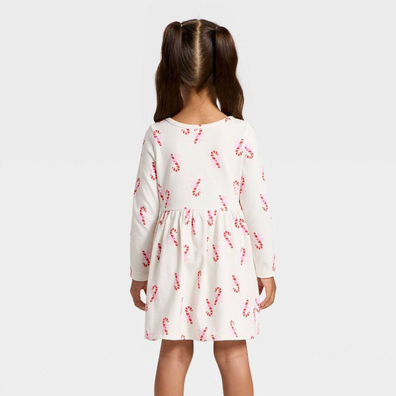 slide 3 of 3, Toddler Girls' Long Sleeve Candy Cane Dress - Cat & Jack™ Cream 3T, 1 ct