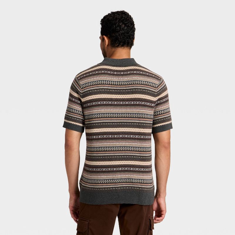 slide 2 of 3, Men's Short Sleeve Fair Isle Sweater - Goodfellow & Co™ Brown M, 1 ct