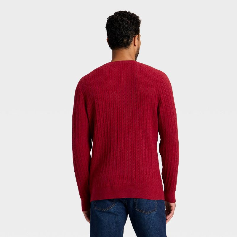 slide 2 of 3, Men's Soft Knit Cable Sweater - Goodfellow & Co™ Red S, 1 ct