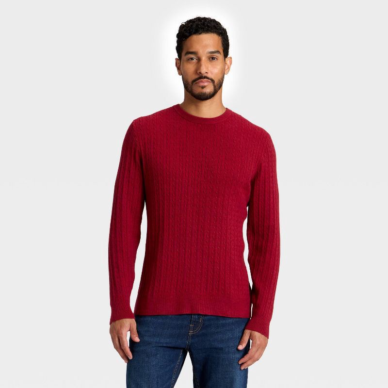 slide 1 of 3, Men's Soft Knit Cable Sweater - Goodfellow & Co™ Red L, 1 ct