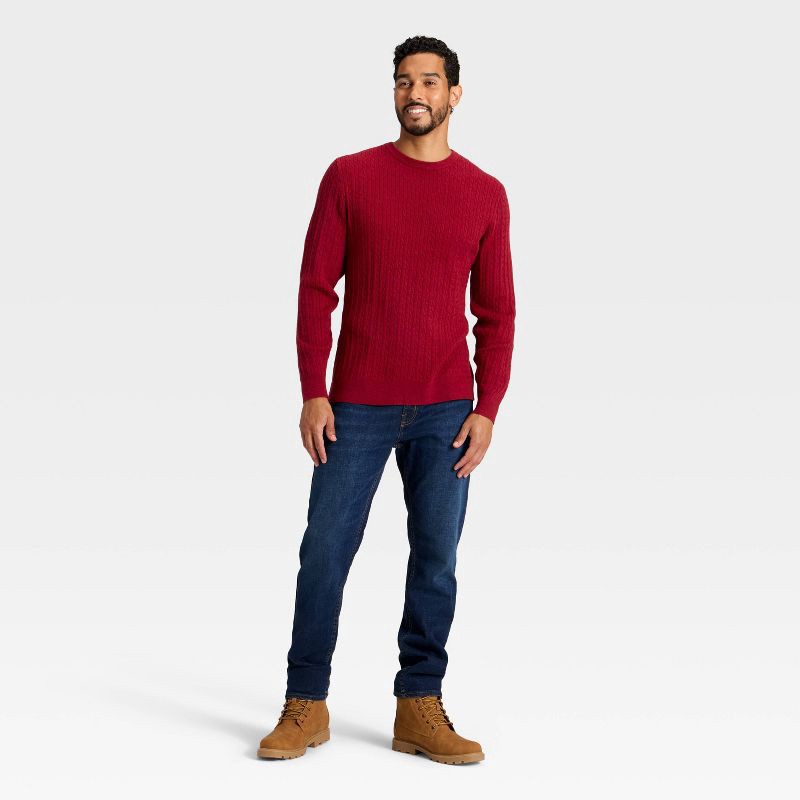 slide 3 of 3, Men's Soft Knit Cable Sweater - Goodfellow & Co™ Red XL, 1 ct